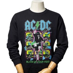 AC/DC Blow Up Your Video Crewneck Sweatshirt Neon Graphic Pullover Black XXL